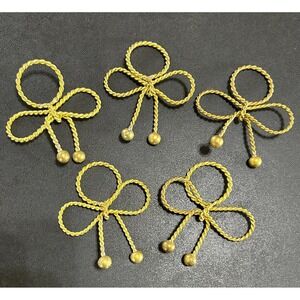 Twisted Wire Bow Ornaments Napkin Rings SET/5 Gold Tone VTG Craft Appliques MCM